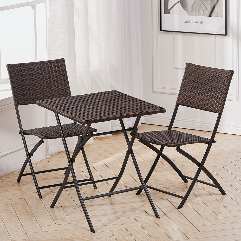 Bistro Set Folding Garden Furniture Set 3 Piece Indoor Outdoor PE Wicker Weave Set