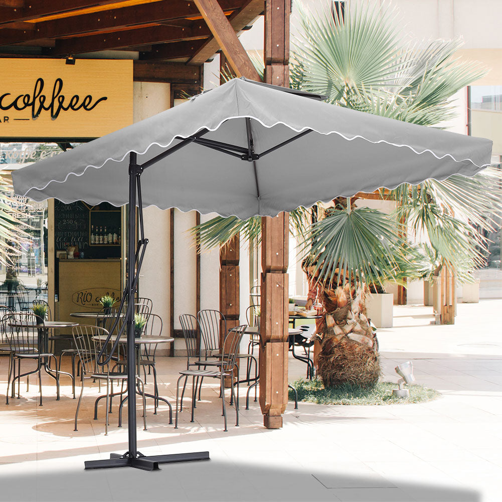 Livingandhome Corrugated Edge Square Canopy Outdoor Cantilever Parasol with Cross Base, LG0813