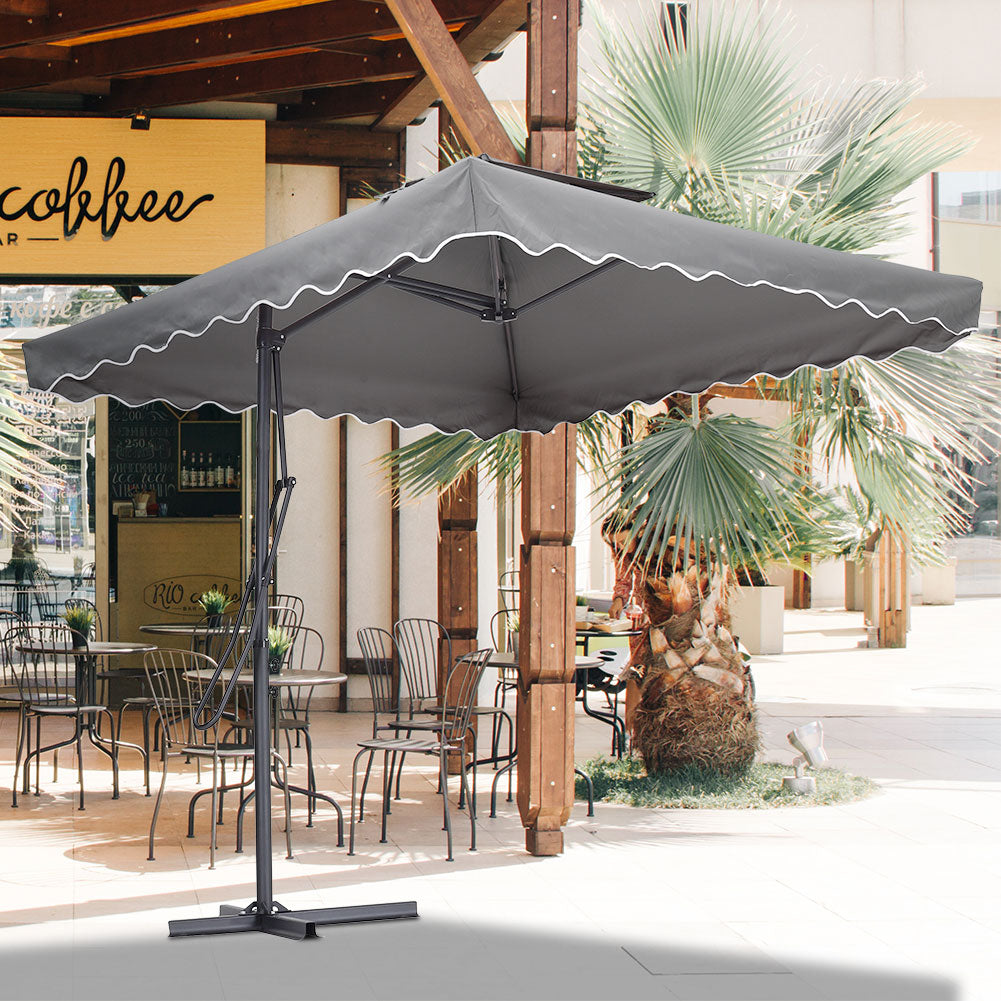 Livingandhome Corrugated Edge Square Canopy Outdoor Cantilever Parasol with Cross Base, LG0814