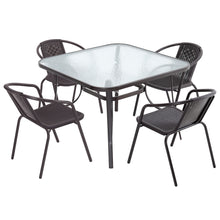 Load image into Gallery viewer, Metal Garden Dining Set Glass Parasol Table And Chairs 4Seater Outdoor Dining
