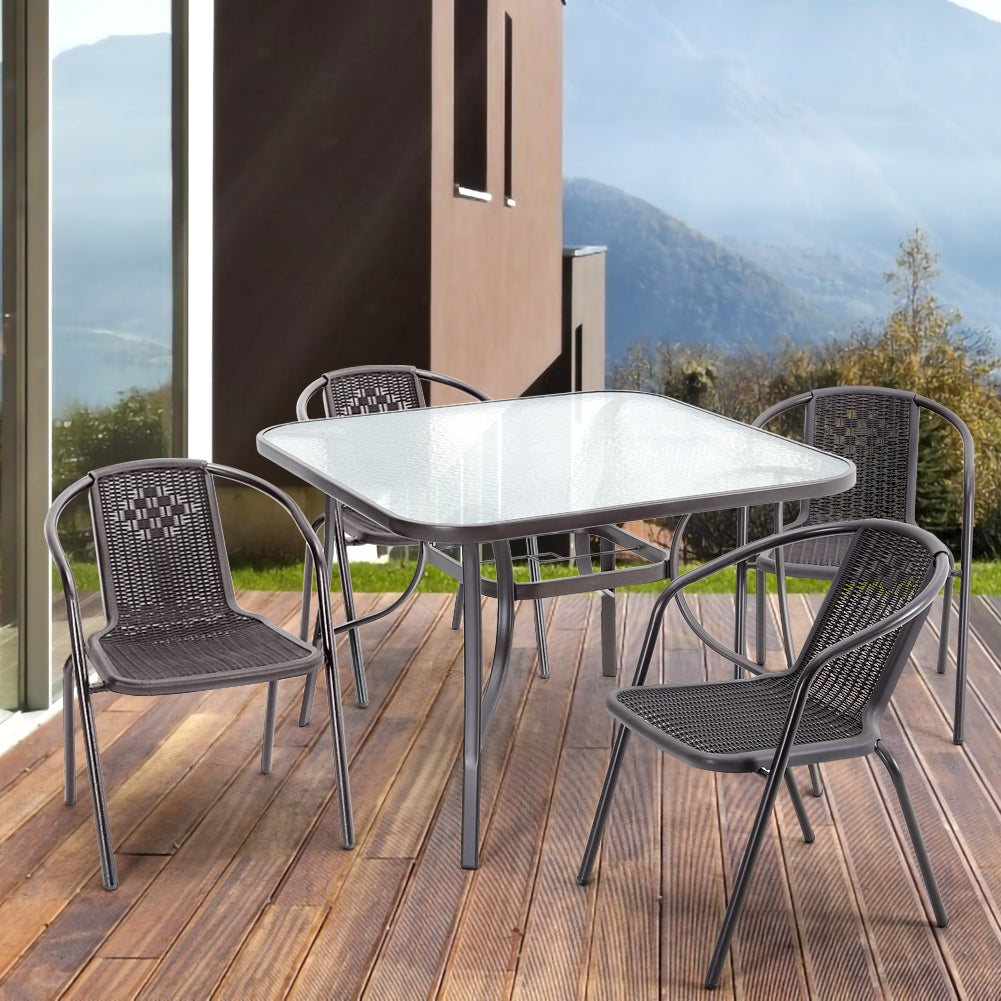 Outdoor Garden Dining Sets with Metal Table and 2Pcs Rattan Chairs, LG0816LG0790