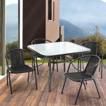 Load image into Gallery viewer, Metal Garden Dining Set Glass Parasol Table And Chairs 4Seater Outdoor Dining
