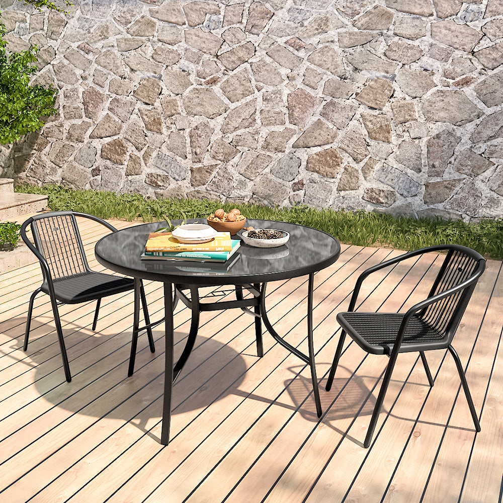 Livingandhome Metallic and Tempered Glass Garden Table with Parasol Hole Outdoor, LG0887