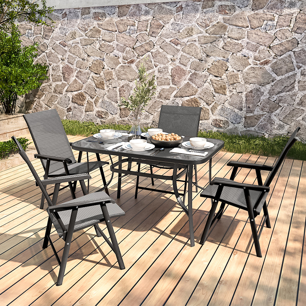 Outdoor Garden Dining Sets with Metal Table and 4Pcs Foldable Chairs, LG0889LG0542