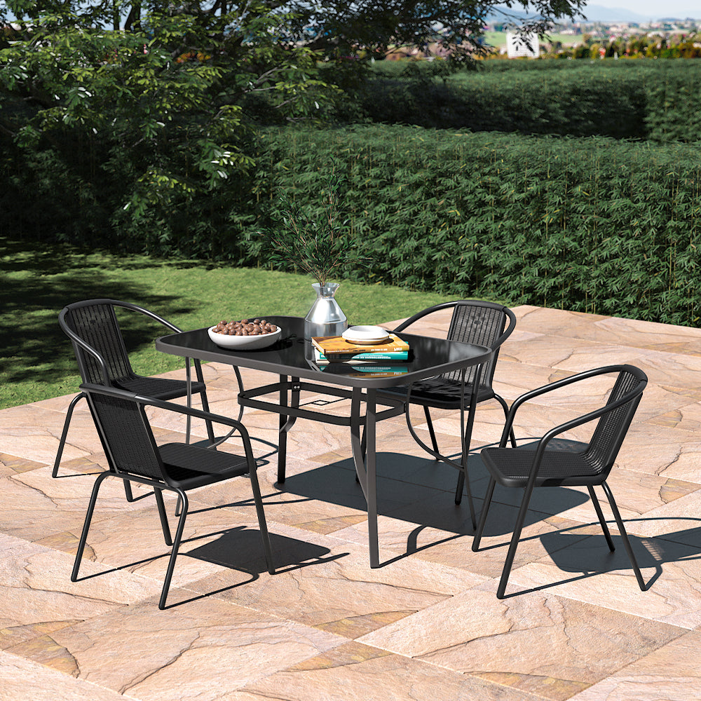 Outdoor Garden Dining Sets with Metal Table and 4Pcs Rattan Chairs, LG0889LG0792