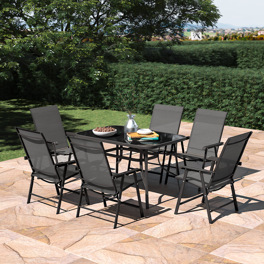 Outdoor Garden Dining Sets with Metal Table and 6Pcs Foldable Chairs, LG0889LG0541LG0542