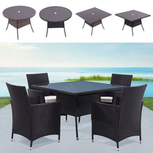 Load image into Gallery viewer, 105CM Patio Garden Round Rattan Glass Table With Umbrella Hole
