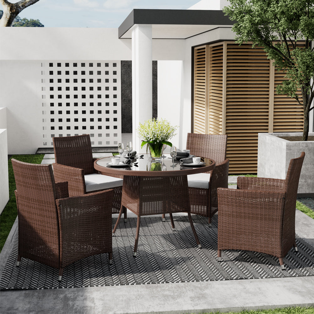 Outdoor Garden Dining Sets with Rattan Table and 4Pcs Rattan Chairs with Cushions, LG0892LG0905