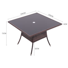 Load image into Gallery viewer, 105CM Patio Garden Round Rattan Glass Table With Umbrella Hole
