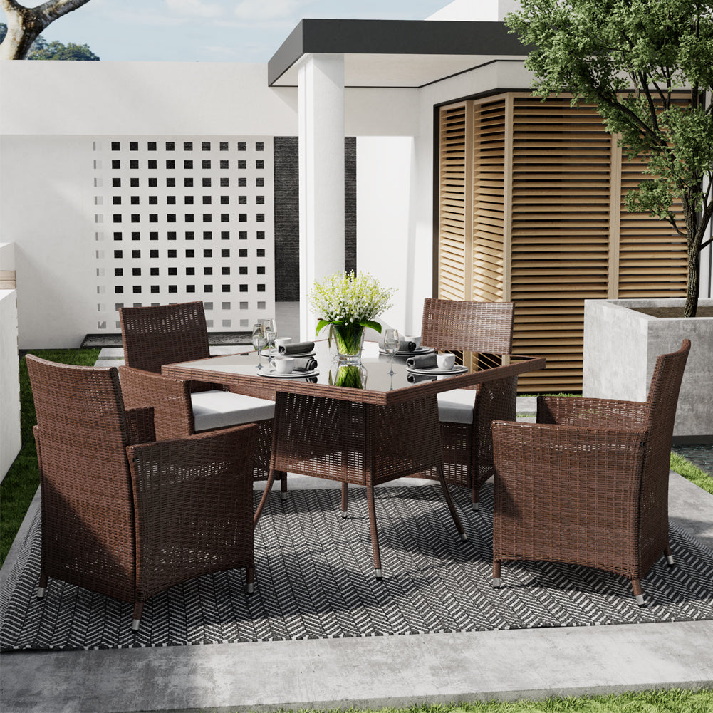 Outdoor Garden Dining Sets with Rattan Table and 4Pcs Rattan Chairs with Cushions, LG0894LG0905