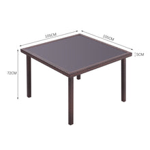 Load image into Gallery viewer, 105CM Patio Garden Square Rattan Frame Glass Top Table
