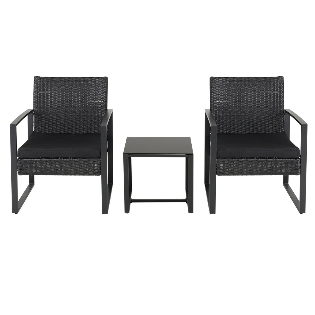 Rattan Outdoor Garden Table Chairs Patio Furniture 3pc Cushioned