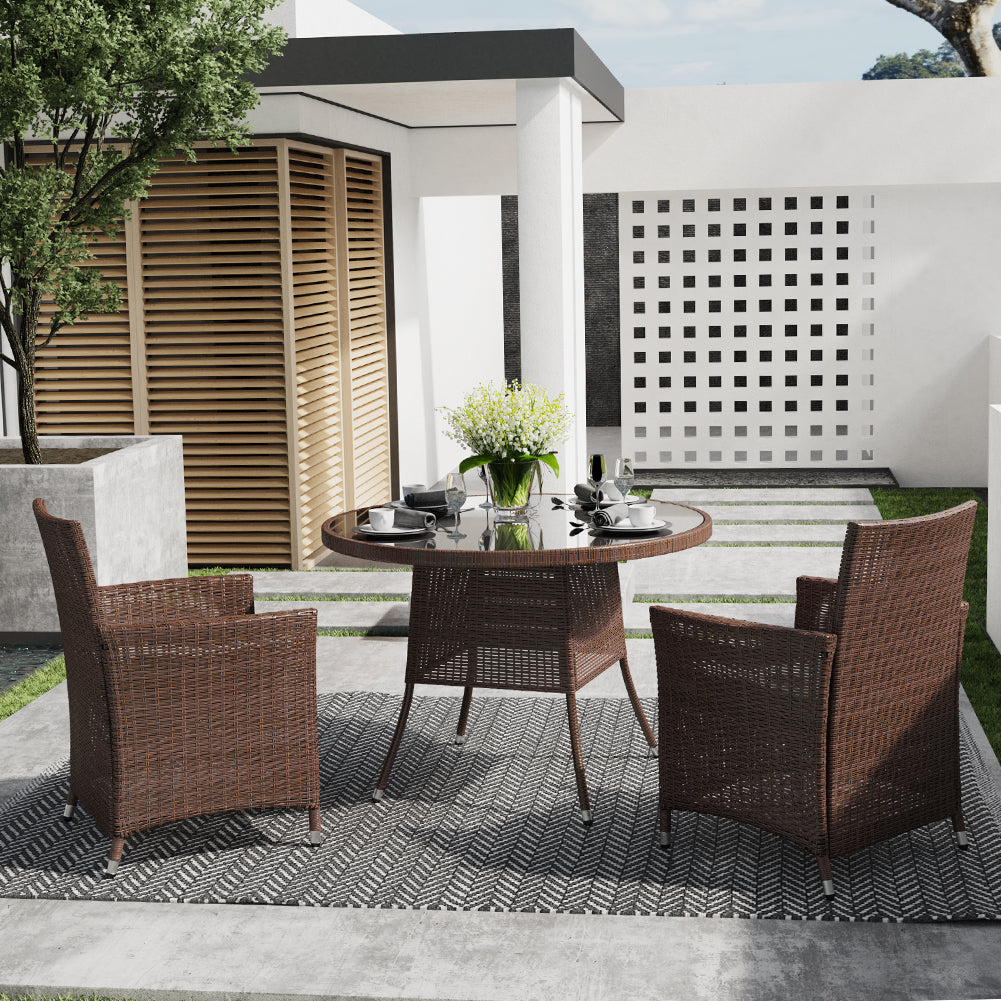 Outdoor Garden Dining Sets with Rattan Table and 2Pcs Rattan Chairs with Cushions, LG0892LG0903