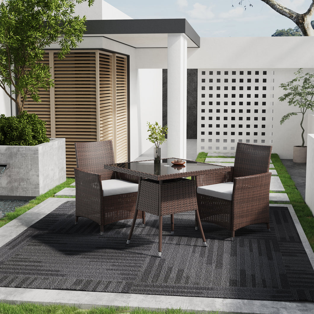 Outdoor Garden Dining Sets with Rattan Table and 2Pcs Rattan Chairs with Cushions, LG0894LG0903