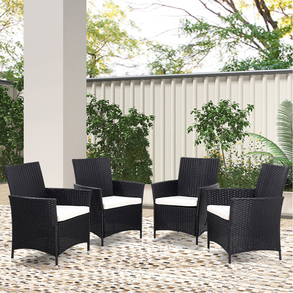 4pcs Garden Rattan Dining Chairs With Cushions, LG0904