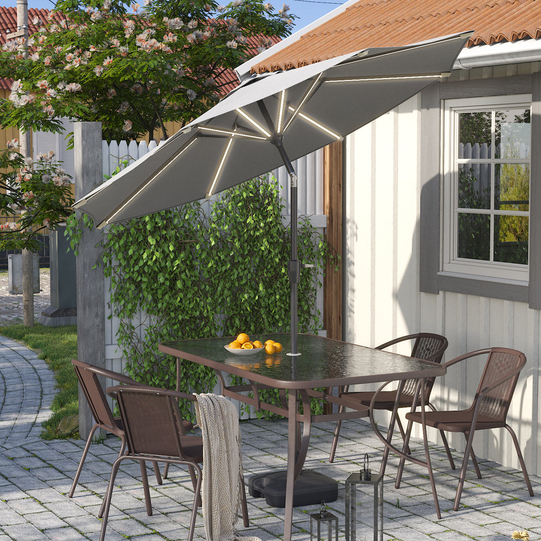 Large Solar Powered LED Patio Umbrella for Outdoor Garden Patio with Base, LG0930LG0455