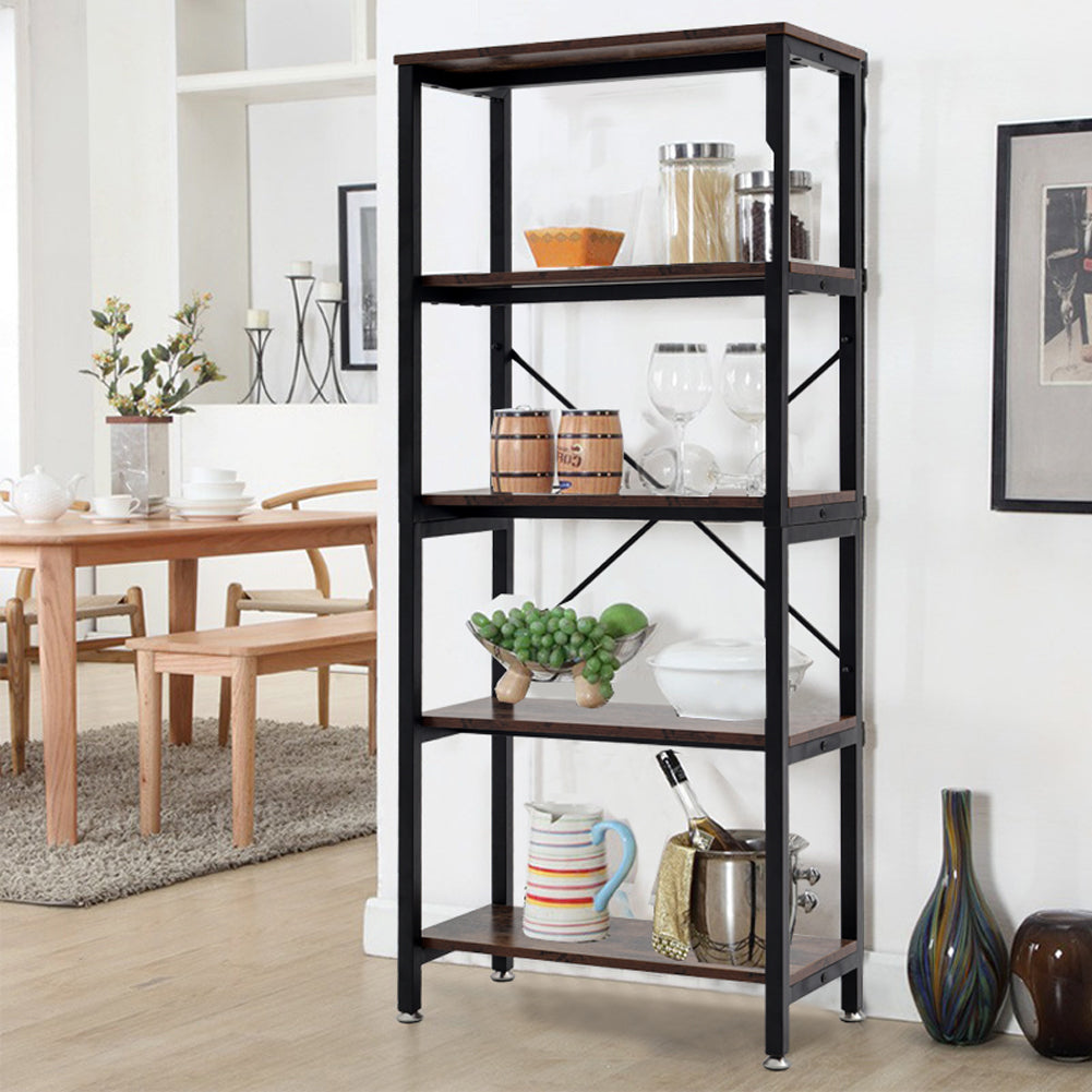 Industrial Wood Bookcase Bookshelf Book Shelving Storage Display Rack Organiser