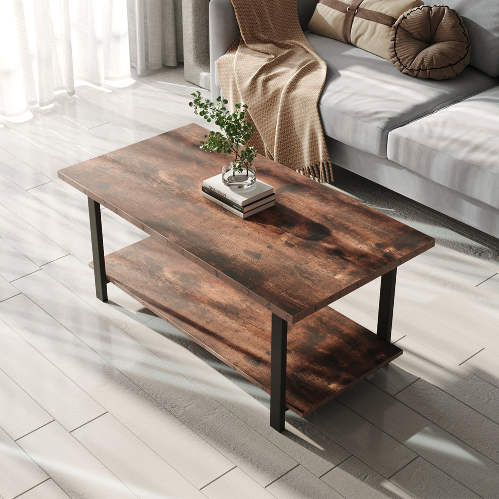 107cm Width Coffee Table with Storage Shelf Extra Thick Industrial Cocktail Table