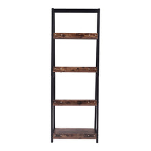 Load image into Gallery viewer, Industrial Ladder Shelf, 4-Tier Bookshelf Rack, Wall Shelf for Living Room, Kitchen, Office, Stable Steel Frame,Rustic Brown
