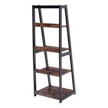 Load image into Gallery viewer, Industrial Ladder Shelf, 4-Tier Bookshelf Rack, Wall Shelf for Living Room, Kitchen, Office, Stable Steel Frame,Rustic Brown
