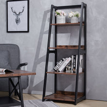 Load image into Gallery viewer, Industrial Ladder Shelf, 4-Tier Bookshelf Rack, Wall Shelf for Living Room, Kitchen, Office, Stable Steel Frame,Rustic Brown
