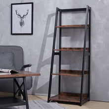 Load image into Gallery viewer, Industrial Ladder Shelf, 4-Tier Bookshelf Rack, Wall Shelf for Living Room, Kitchen, Office, Stable Steel Frame,Rustic Brown
