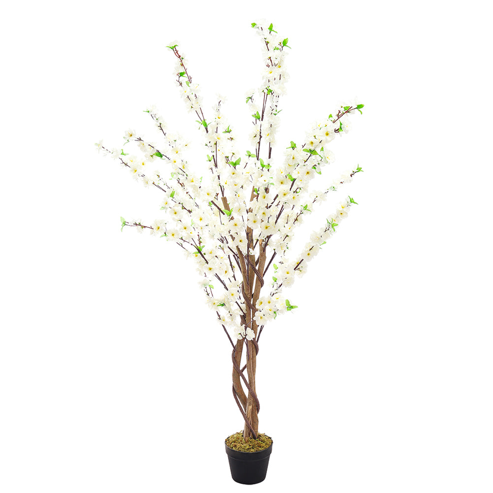 150CM Faux Silk White Peach Blossom Tree Flowers Branch Potted Plant