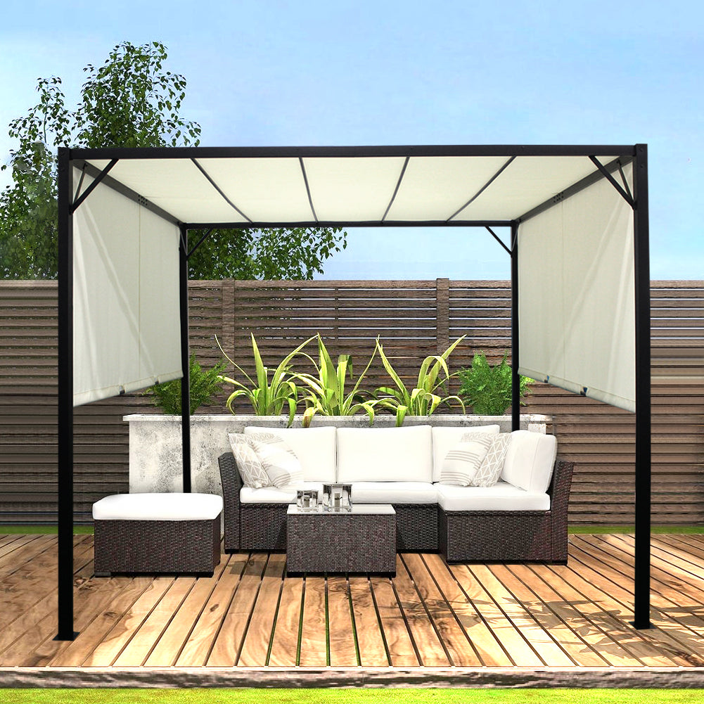 Outdoor Retractable Steel Pergola with Canopy, PM0742PM0743
