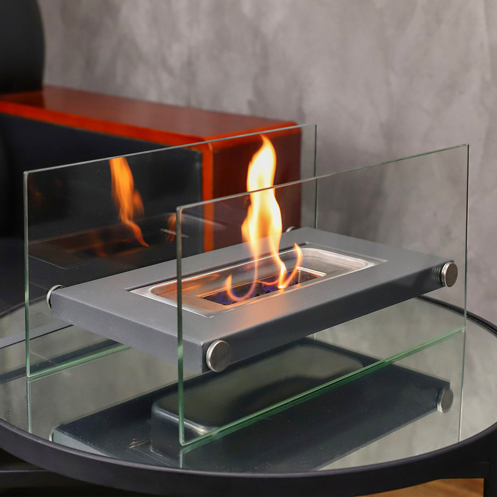 Bio-Ethanol Fireplace Rectangular Glass Tabletop Firebox