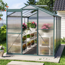 Load image into Gallery viewer, 10ft x 6ft Garden Greenhouse Aluminium Polycarbonate Green Plant Housing With Base
