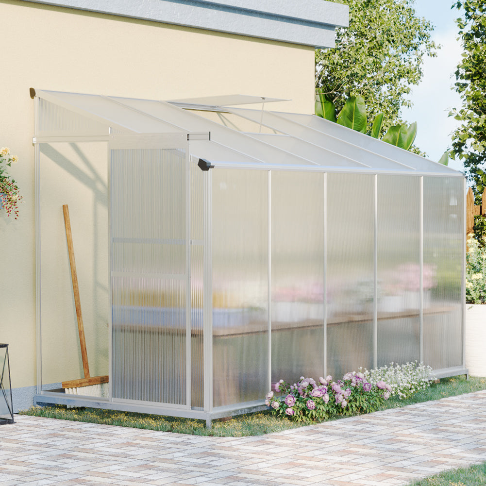 Livingandhome 10 x 4 ft Lean-to Aluminum Greenhouse with Sliding Door, PM1041PM1042