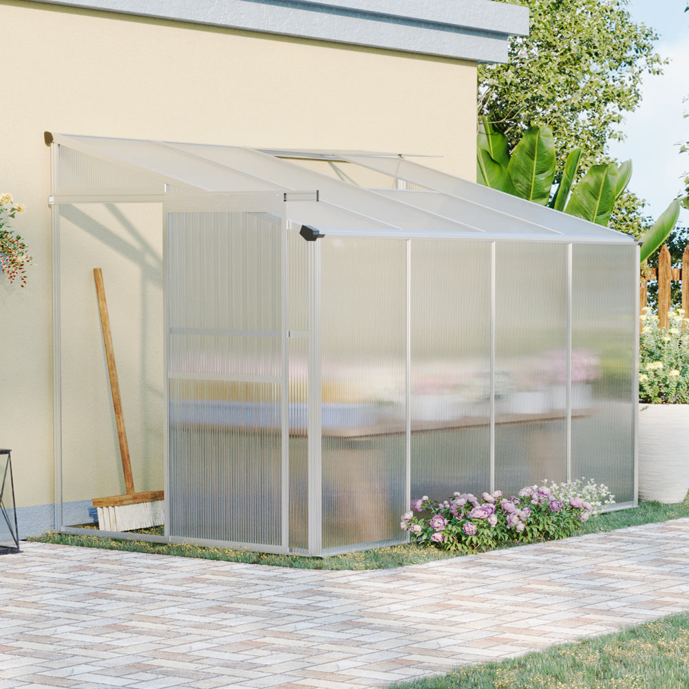 Livingandhome 8 x 4 ft Lean-to Aluminum Greenhouse with Sliding Door, PM1047PM1048