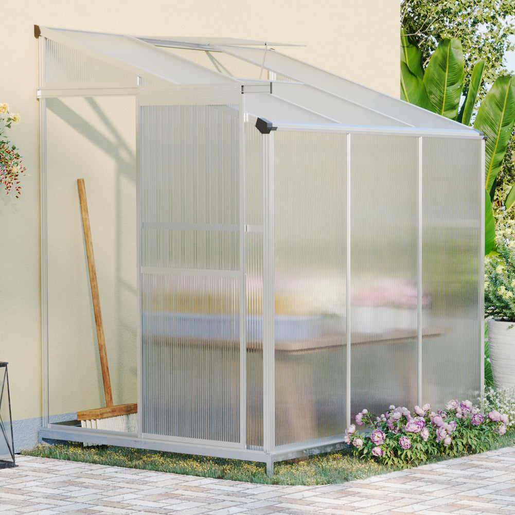 Livingandhome 6 x 4 ft Lean-to Aluminum Greenhouse with Sliding Door, PM1049PM1050