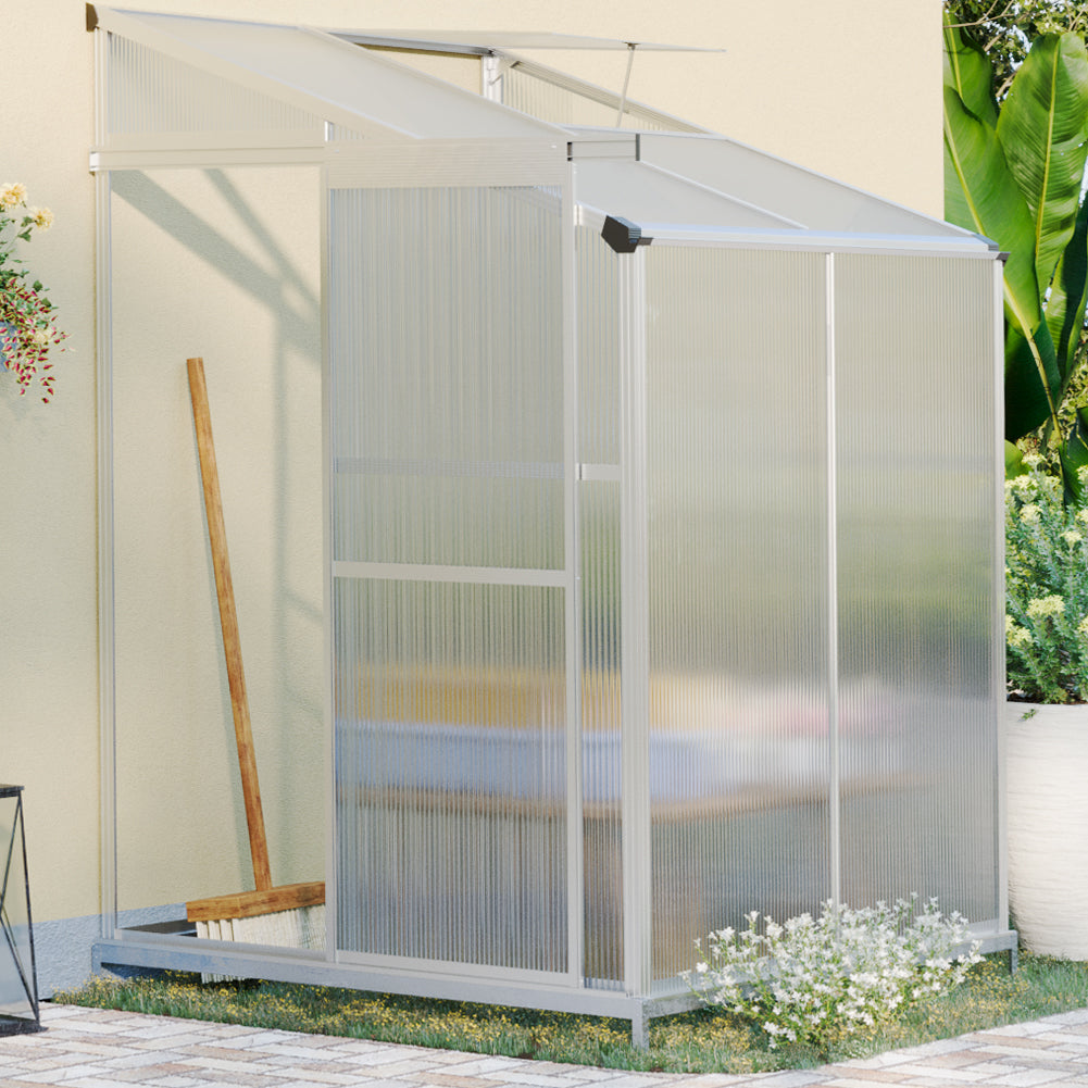 Livingandhome 4 x 4 ft Lean-to Aluminum Greenhouse with Sliding Door, PM1053PM1054
