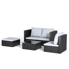 Load image into Gallery viewer, Set of 5 Outdoor Garden Furniture Set, 4-Seater Rattan Corner Sofa, Patio Conversation set
