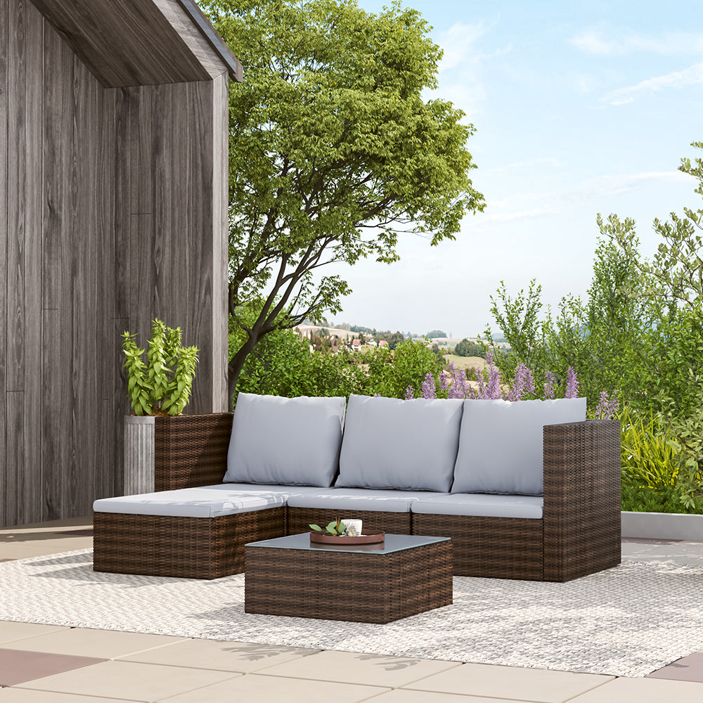 Set of 5 Outdoor Garden Furniture Set, 4-Seater Rattan Corner Sofa, Patio Conversation set