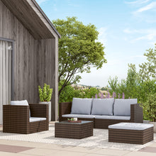 Load image into Gallery viewer, Set of 6 Outdoor Garden Furniture Set, 5-Seater Rattan Corner Sofa, Patio Conversation set
