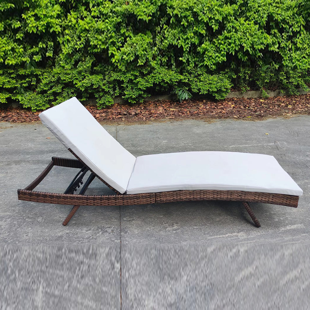Adjustable Outdoor Wicker Sun Lounger Cushioned Recliner, PM1085