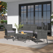 Load image into Gallery viewer, 4 Pcs Outdoor Patio Rattan Furniture Set Modern Bistro Chairs and Side Table Set, PM1088
