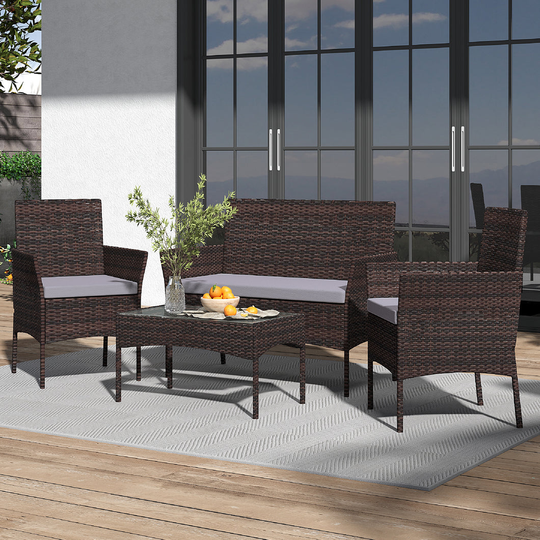 4 Pcs Outdoor Patio Rattan Furniture Set Modern Bistro Chairs and Side Table Set, PM1089