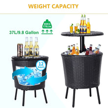 Load image into Gallery viewer, Height Adjustable Patio Wicker Beverage Cooler Bar Table with Ice Bucket for Outdoor Party, PM1092
