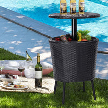 Load image into Gallery viewer, Height Adjustable Patio Wicker Beverage Cooler Bar Table with Ice Bucket for Outdoor Party, PM1092
