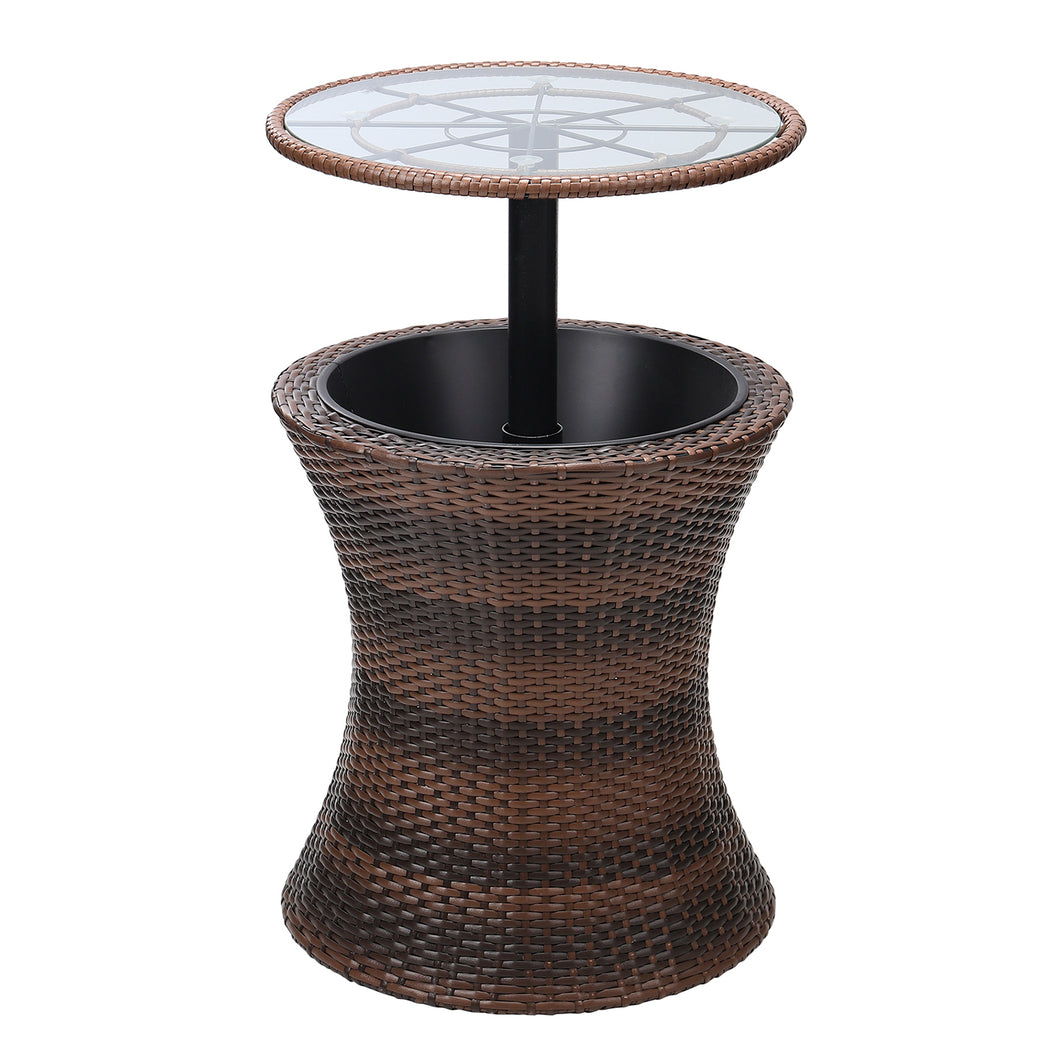 Outdoor Cool Bar Side Table Height Adjustable Wicker Ice Bucket with Glass Top, PM1095