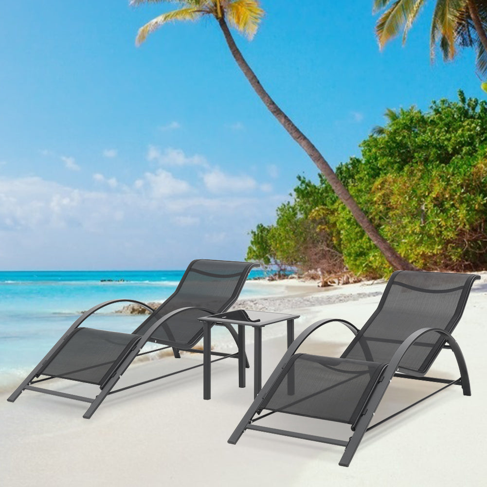 Set of 3 Garden Patio Sun Lounger Table Set, Outdoor Poolside Recliner, Outdoor Deck Chairs