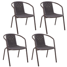 Load image into Gallery viewer, Set of 4 Brown Garden Patio Metal Wicker Chairs
