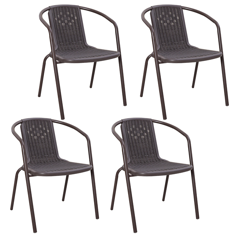 Set of 4 Brown Garden Patio Metal Wicker Chairs
