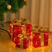 Load image into Gallery viewer, SET OF 3 LED LIGHT UP FESTIVE XMAS CHRISTMAS GIFT PARCEL BOX
