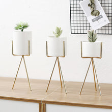 Load image into Gallery viewer, Garden Geometric Plant Stand Ceramic Pot Succulent Flower Iron Cross Low Rack Holder
