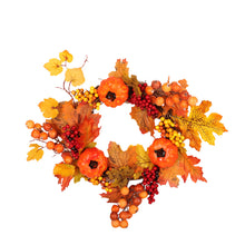 Load image into Gallery viewer, 40CM Christmas Halloween Garland Autumn Leaf Artificial Maple Pumpkin Wreath with LED Light
