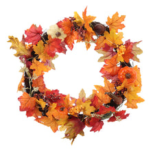 Load image into Gallery viewer, 60CM Christmas Halloween Garland Autumn Leaf Artificial Maple Acorn Grape Wreath with LED Light
